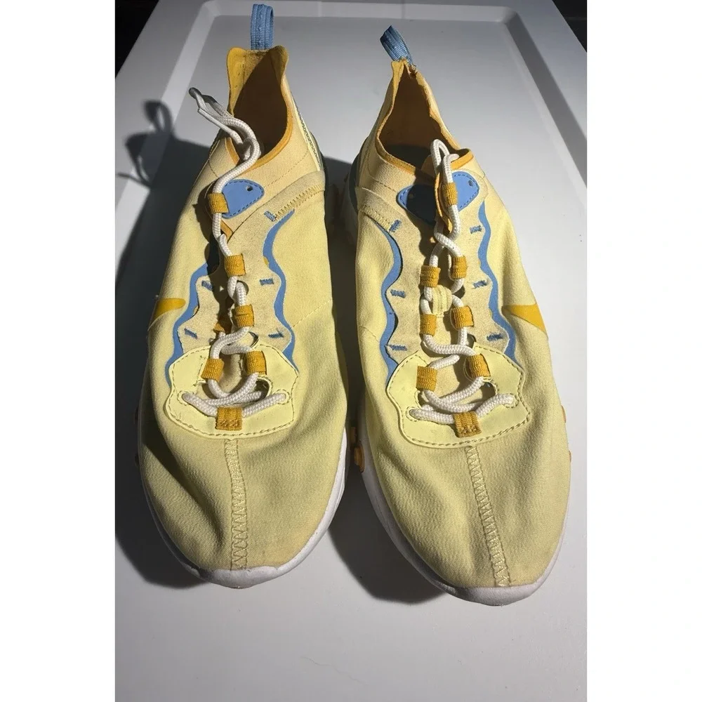 Nike React Element 55 Womens 10 Pale Yellow Gold Blue BQ2728-700 Running Shoes